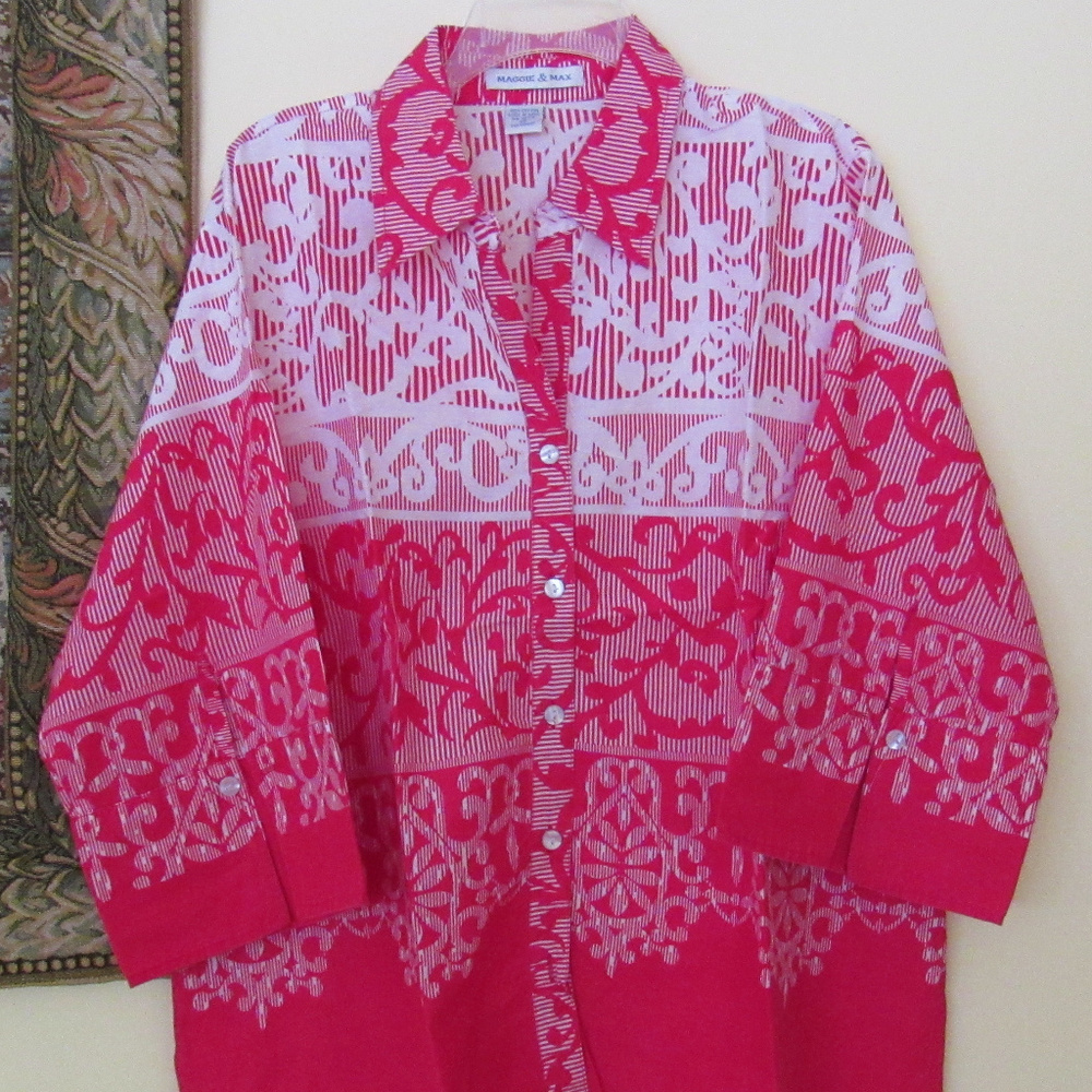 Maggie & Max Red / White 100% Cotton Plus size 2X